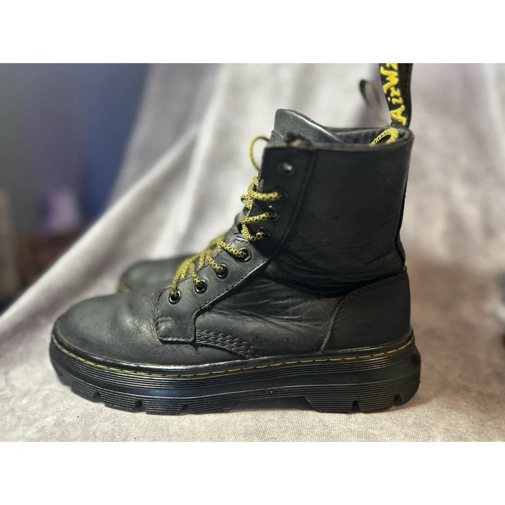 Dr. Martens Combs Leather Boots Black Men's 8 Women's 9 Combat Lace Up DS004